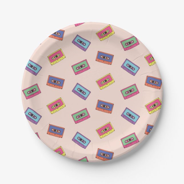 Assiettes En Carton Motif de bande audio Retro Neon (Devant)