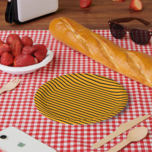 Assiettes En Carton Motif de bande jaune noir rétro