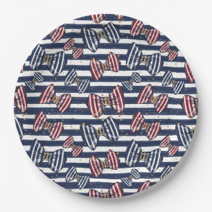 Assiettes En Carton Motif de bandes de ruban patriotique