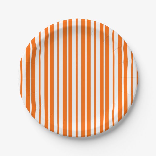 Assiettes En Carton Motif de bandes verticales blanches orange (Devant)