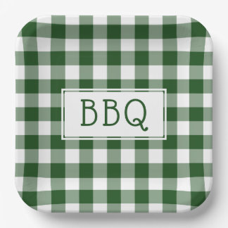 Assiettes En Carton Motif de barbecue vert et blanc En vichy