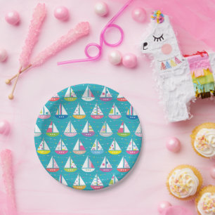 Assiettes En Carton Motif de bateau à voile Pastel