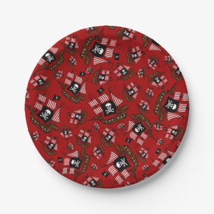 Assiettes En Carton Motif de bateau pirate rouge