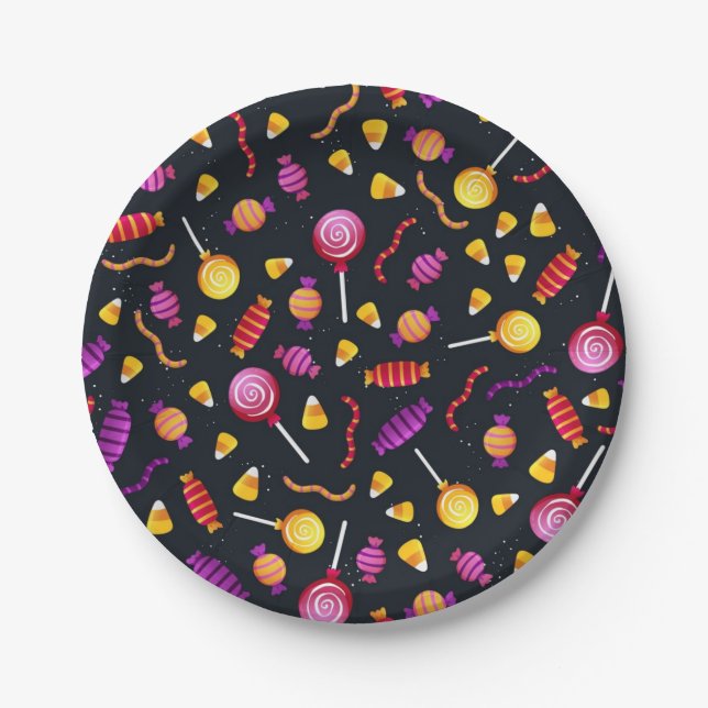 Assiettes En Carton Motif de bonbons d'Halloween (Devant)