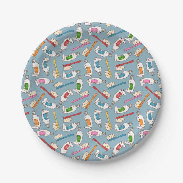 Assiettes En Carton Motif de brosse à dents et de pâte dentifrice (Devant)