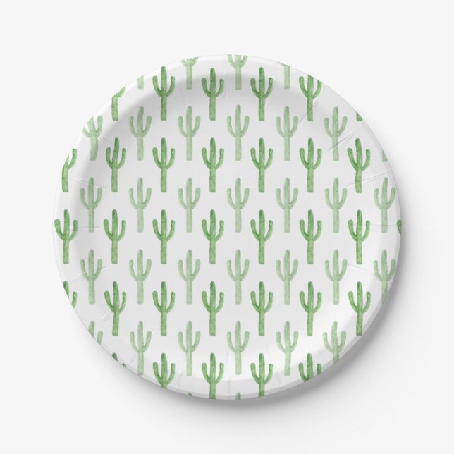 Assiettes En Carton Motif de cactus d'aquarelle (Devant)