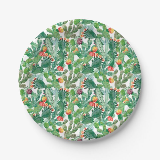 Assiettes En Carton Motif de cactus d'aquarelle (Devant)