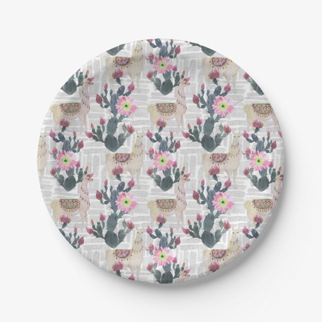 Assiettes En Carton Motif de cactus d'aquarelle (Devant)