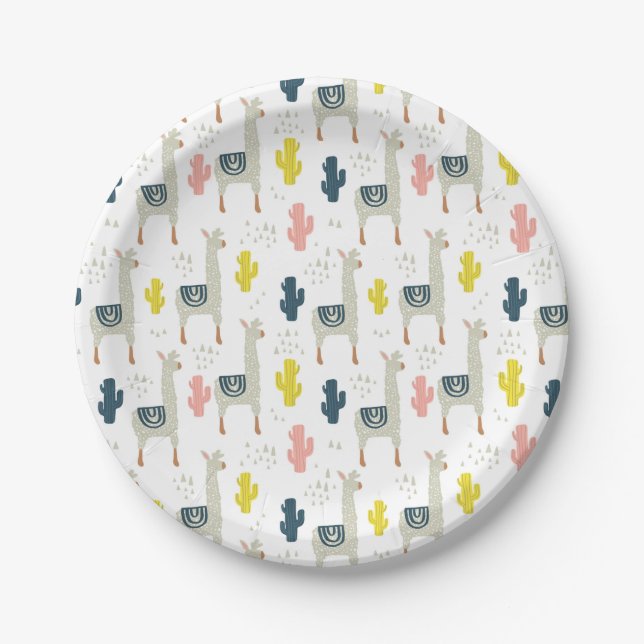 Assiettes En Carton Motif de cactus et de lamas (Devant)