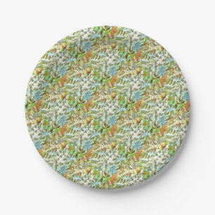 Assiettes En Carton Motif de camouflage blanc, bleu bébé et vert
