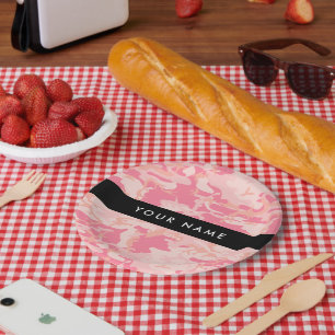Assiettes En Carton Motif de camouflage rose, Votre nom, Personnaliser