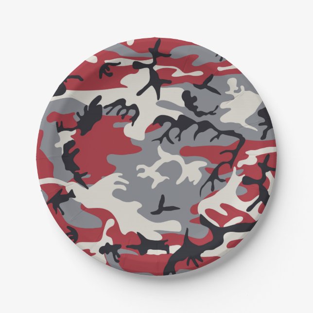 Assiettes En Carton Motif de Camouflage rouge gris (Devant)