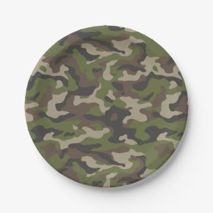 Assiettes En Carton Motif de camouflage vert