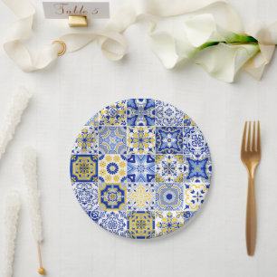 Assiettes En Carton Motif de carreaux portugais 