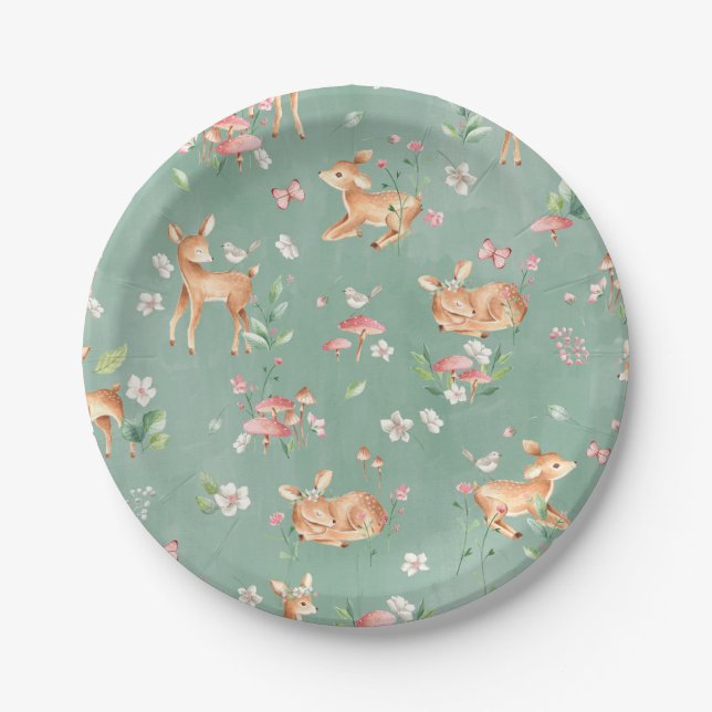 Assiettes En Carton Motif de cerfs à l'aquarelle (Devant)