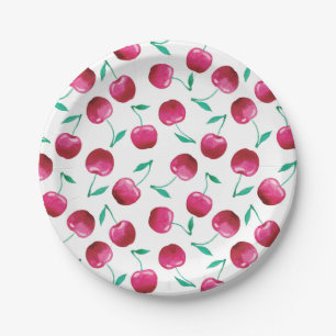 Assiettes En Carton Motif de cerise aquarelle