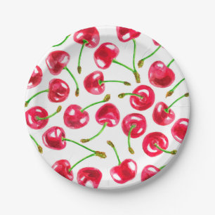 Assiettes En Carton Motif de cerises d'aquarelle