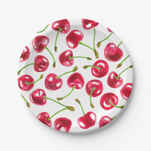 Assiettes En Carton Motif de cerises d'aquarelle (Devant)