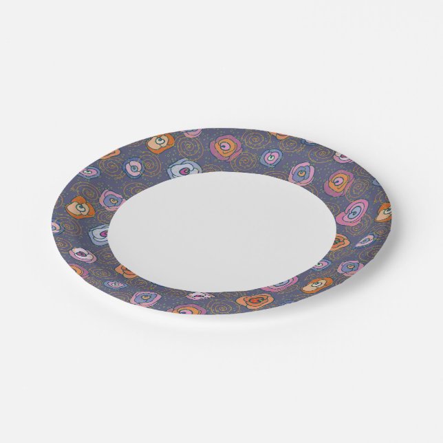 Assiettes En Carton motif de champ rose Abstrait (Angle)