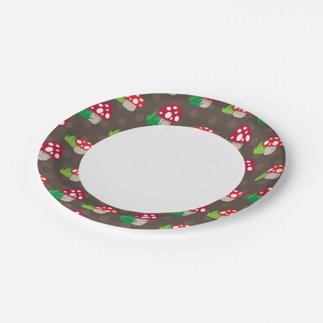 Assiettes En Carton motif de champignons (Angle)