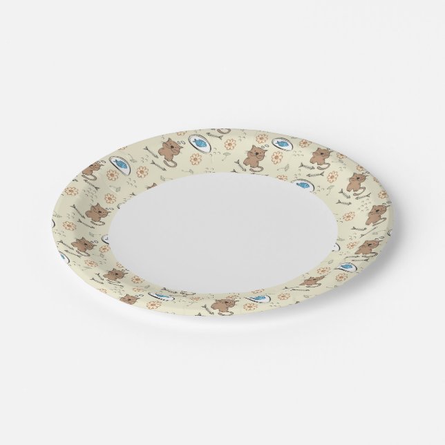 Assiettes En Carton motif de chat et de poisson (Angle)