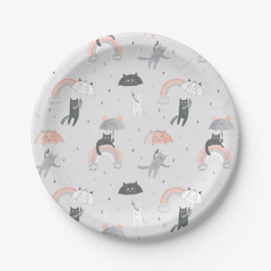 Assiettes En Carton Motif de chats à plume