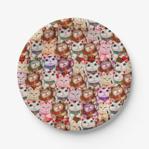 Assiettes En Carton Motif de chats Maneki-neko