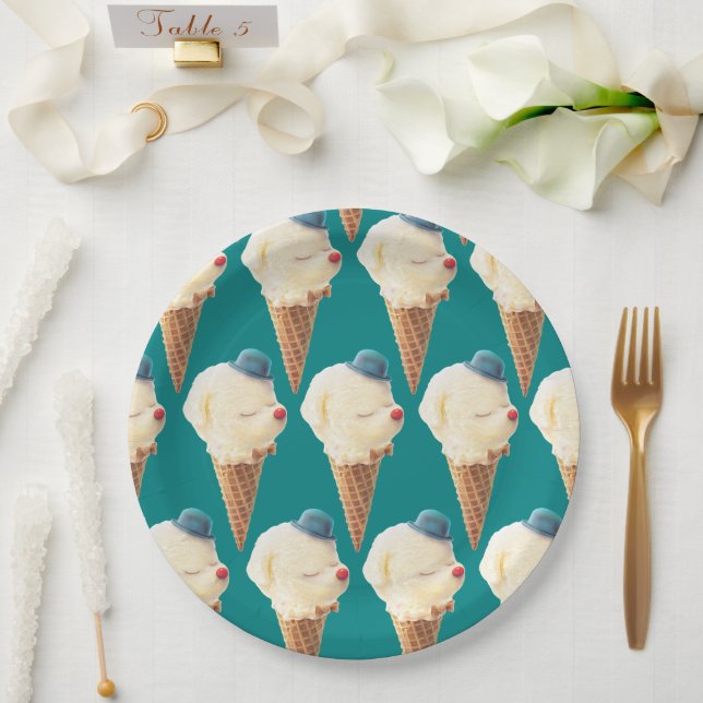 Assiettes En Carton Motif de chiot à crème glacée (Mariage)