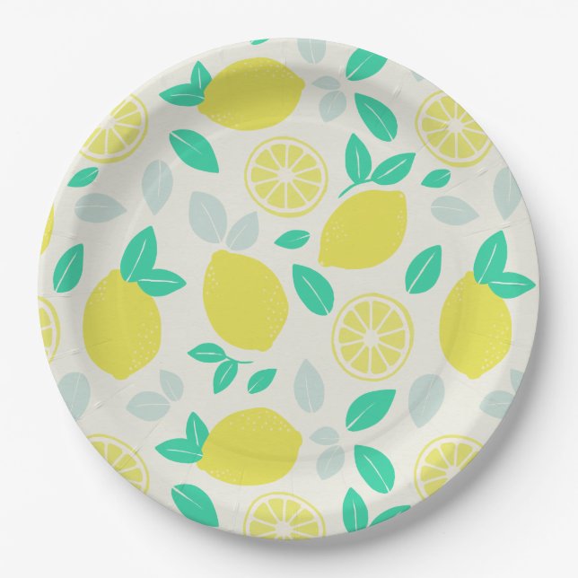 Assiettes En Carton Motif de citron d'été en crème (Devant)