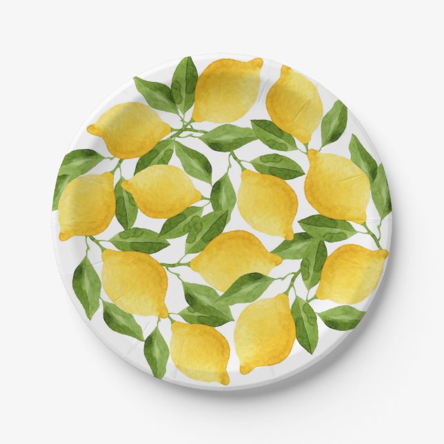 Assiettes En Carton Motif de citrons d'aquarelle (Devant)
