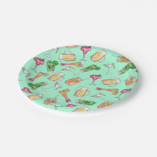 Assiettes En Carton Motif de cocktails peint par aquarelle d'été