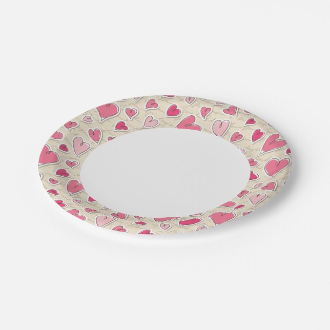 Assiettes En Carton Motif de coeur (Angle)