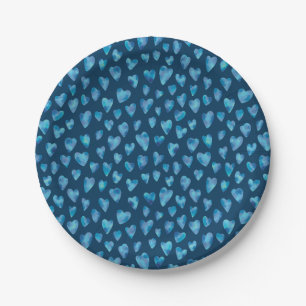Assiettes En Carton Motif de cœur d'amour à l'aquarelle bleue