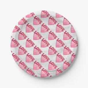 Assiettes En Carton Motif de coeur d'amour rose