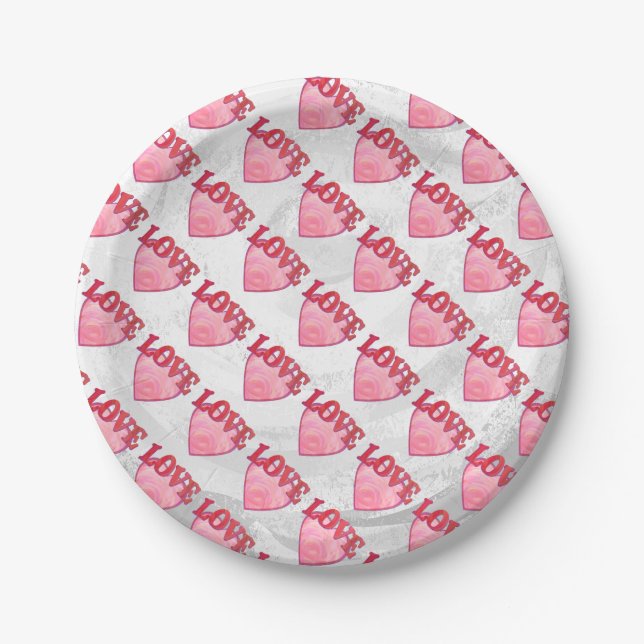 Assiettes En Carton Motif de coeur d'amour rose (Devant)