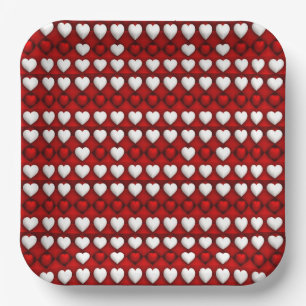 Assiettes En Carton Motif de cœur rouge et blanc