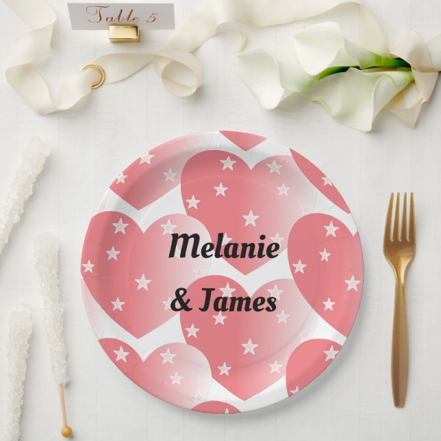 Assiettes En Carton Motif de Coeurs Étoiles Rose mignon (Mariage)