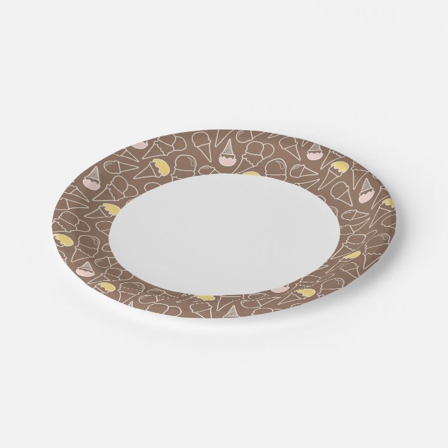 Assiettes En Carton Motif de cône glacé sur le Brown (Angle)