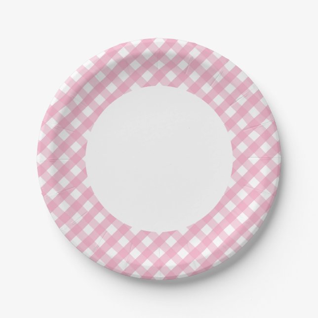 Assiettes En Carton Motif de contrôle En vichy rose 2 (Devant)