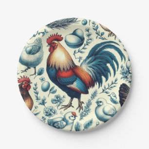 Assiettes En Carton Motif de coq de ferme Retro