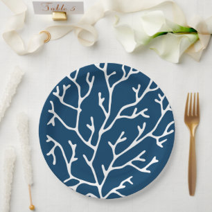 Assiettes En Carton Motif de corail élégant - océan orienté - bleu