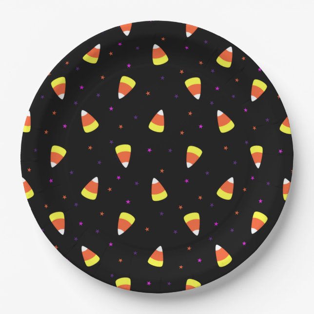 Assiettes En Carton Motif de Corne de bonbons d'Halloween (Devant)