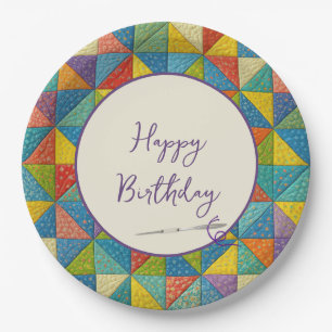 Assiettes En Carton Motif de courtepointe à pinwheel coloré Joyeux Ann