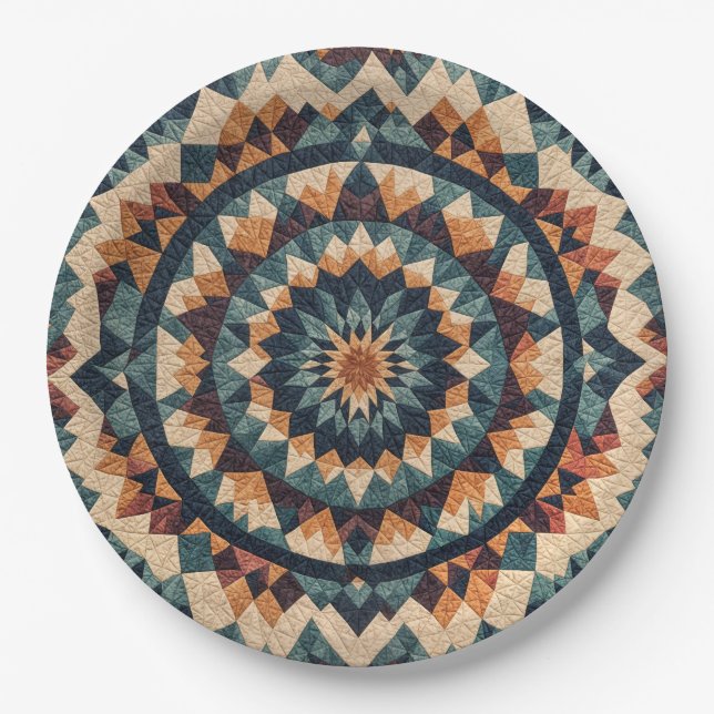 Assiettes En Carton Motif de courtepointe Kaleidoscope (Devant)