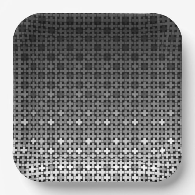 Assiettes En Carton Motif de dégradé géométrique noir et blanc (Recto)