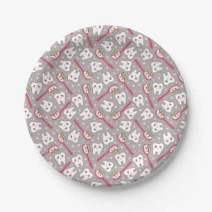 Assiettes En Carton Motif de dents d'arc-en-ciel