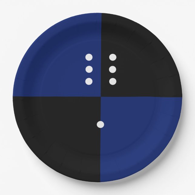 Assiettes En Carton Motif de dés à pois bleu/noir (Devant)