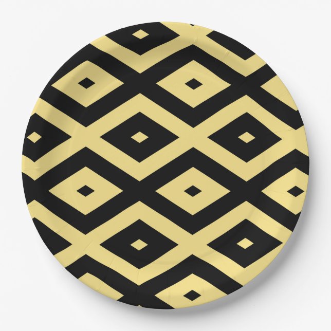 Assiettes En Carton Motif de diamant jaune citron et noir (Devant)