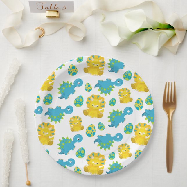 Assiettes En Carton Motif De Dinosaures, Dinosaures Mignons, Baby Dino (Mariage)