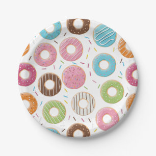 Assiettes En Carton Motif de Donuts Colorés Rétro pour une Fête Amusan